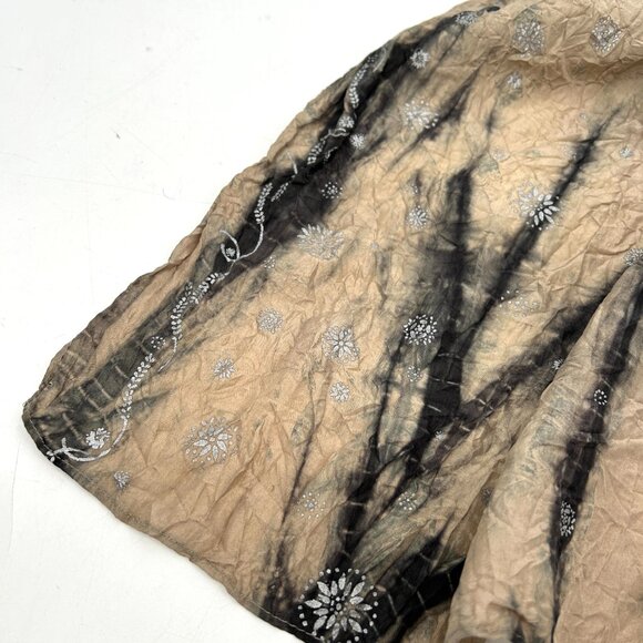 EILEEN FISHER Beige Black Silver Metallic Tie Dye Textured Fall Wrap Scarf
